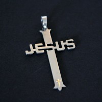 Pingente de Aço Crucifixo Jesus com Ouro